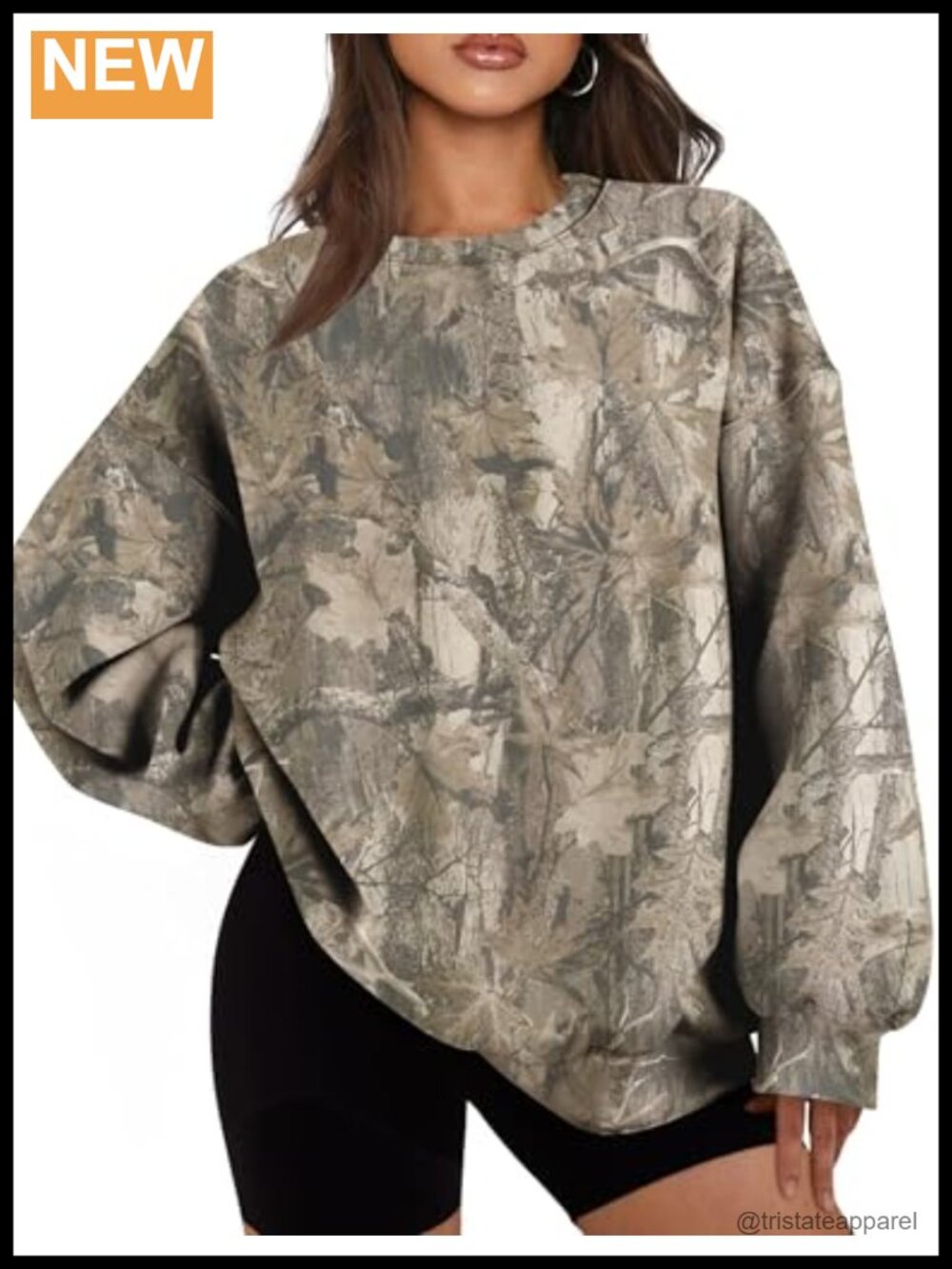 Oversized Fleece Camo Sweatshirt Crewneck Pullover Women